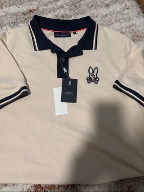 Psycho Bunny Men’s Polo Shirt - Cream with Navy Trim